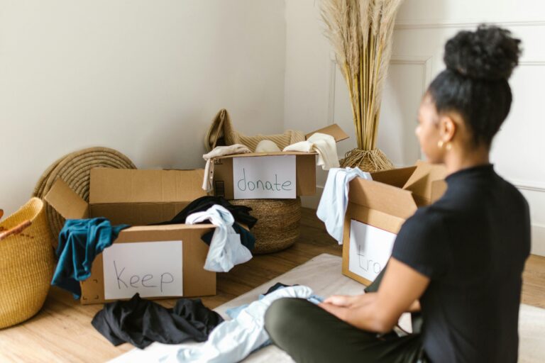 Woman decluttering home